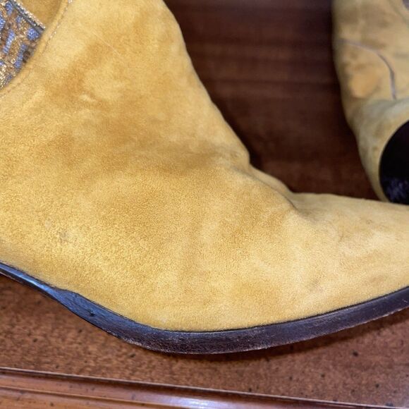 Vintage Andrea Borgini Suede Cowgirl Boots Gold Sheer 80s 90s Italy Sz 6 Western - Picture 13 of 16